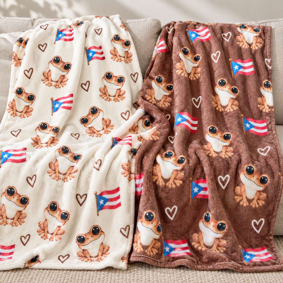 Coquí Love Throw Blanket – Puerto Rican Coquí & Flag | 50 × 60
