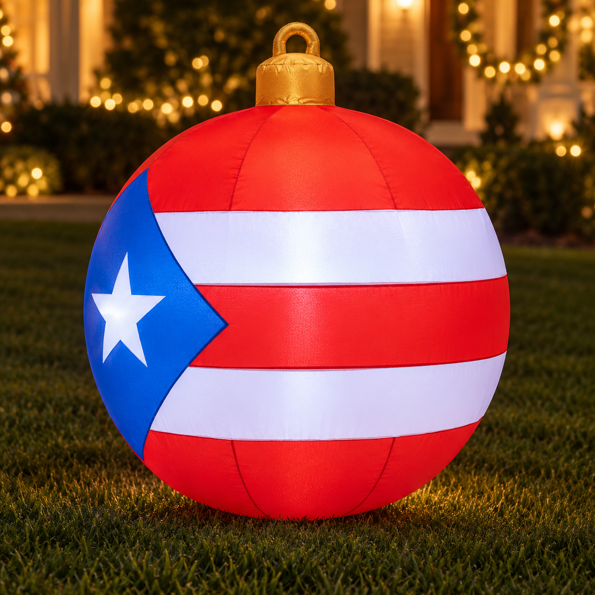 3 FT Puerto Rican Flag Christmas Ornament Inflatable with LED Lights