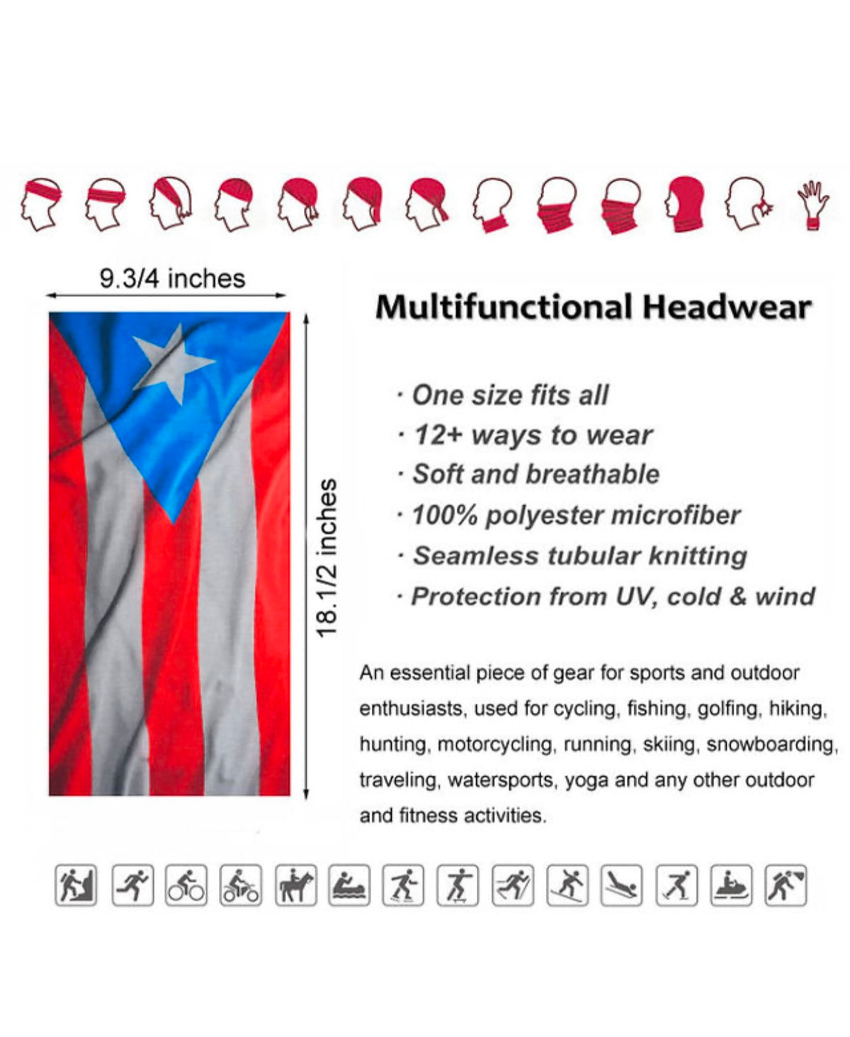 Polaina de cuello unisex con bandera de Puerto Rico