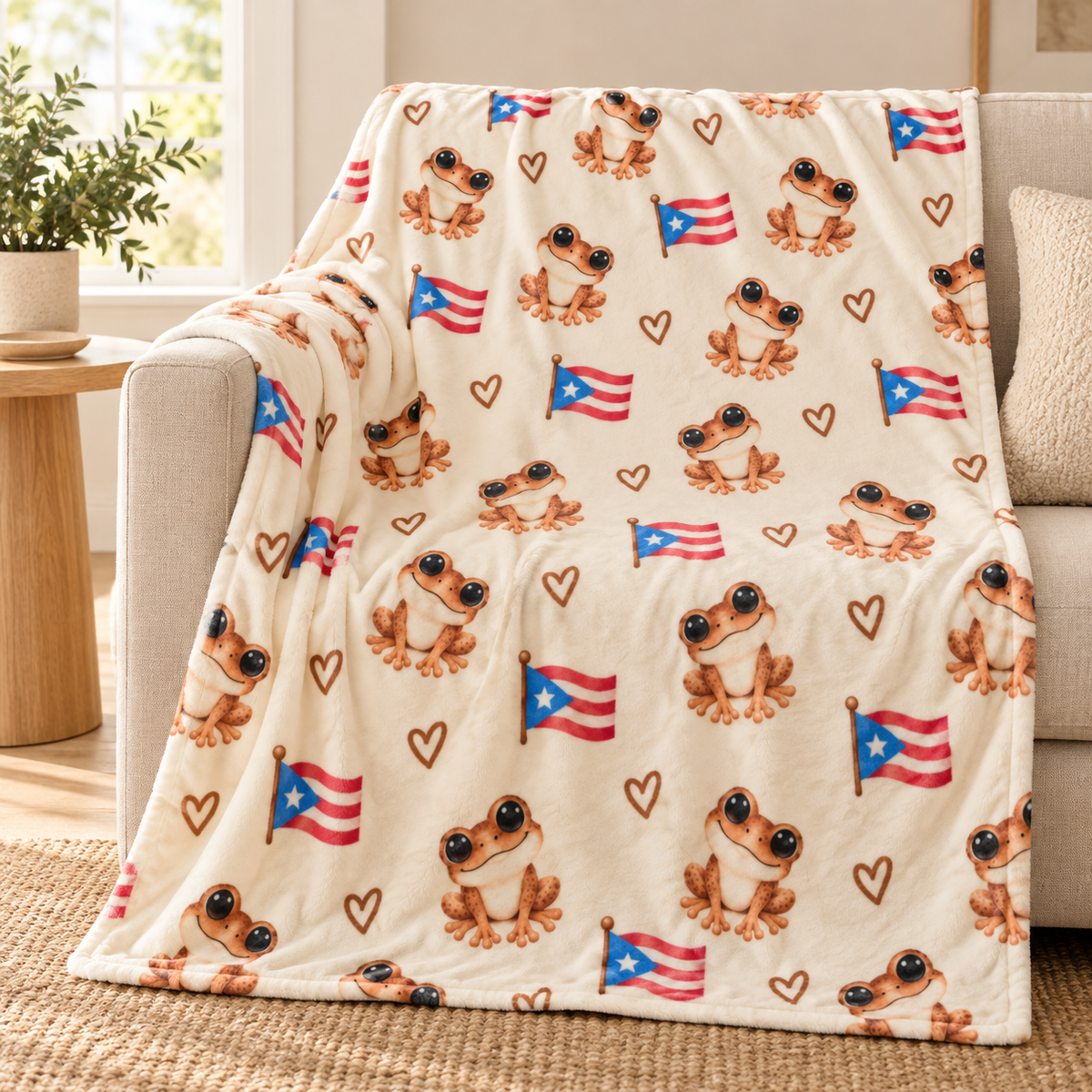 Coquí Love Throw Blanket – Puerto Rican Coquí & Flag | 50 × 60