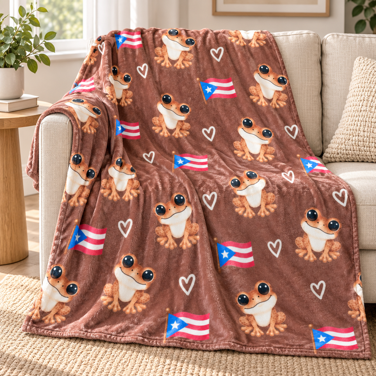Coquí Love Throw Blanket – Puerto Rican Coquí & Flag | 50 × 60