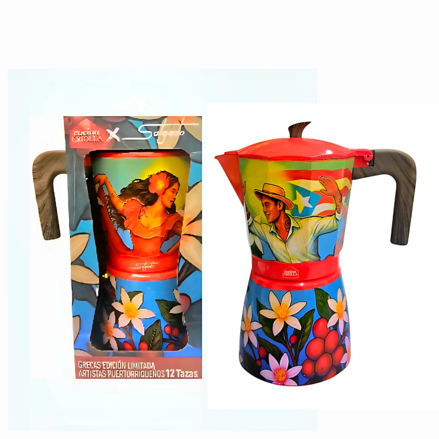 Cocina Criolla 12 Cups Moka Pots (Greca) - "Los Bailadores" by Juan Salgado