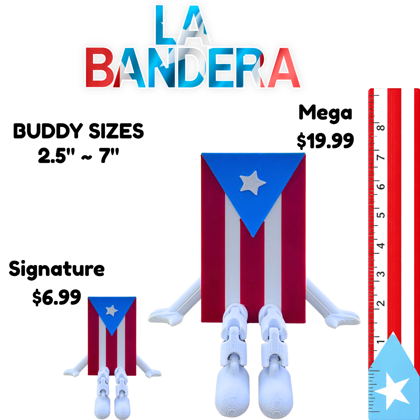 Bandera de Puerto Rico Buddy - 3 tamaños