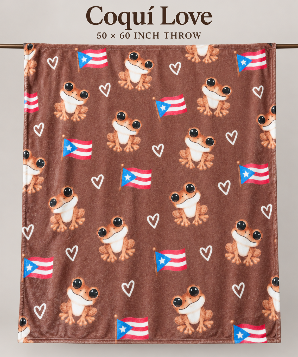 Coquí Love Throw Blanket – Puerto Rican Coquí & Flag | 50 × 60