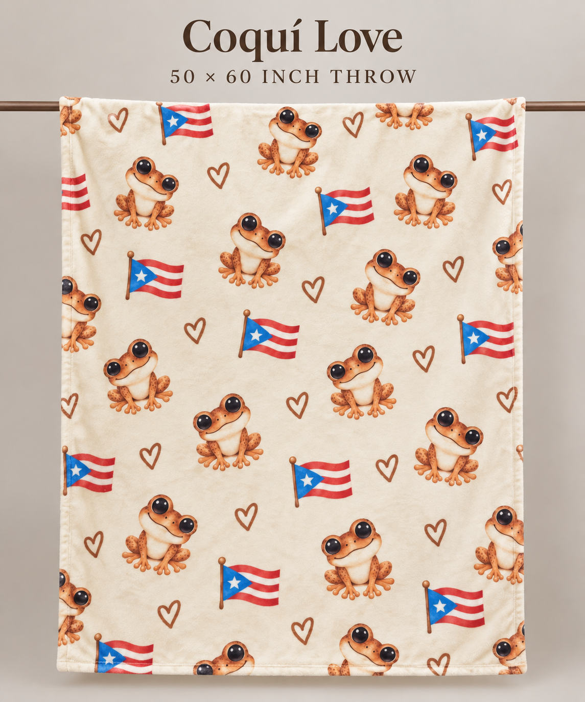 Coquí Love Throw Blanket – Puerto Rican Coquí & Flag | 50 × 60