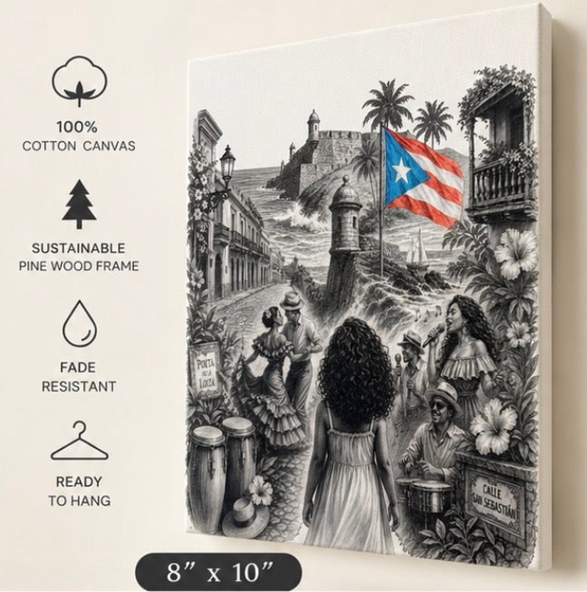 La Niña | Puerto Rico Canvas Wall Art | 8x10 Cotton Canvas Decor | Cultural Island Artwork