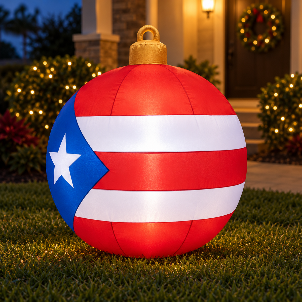 3 FT Puerto Rican Flag Christmas Ornament Inflatable with LED Lights