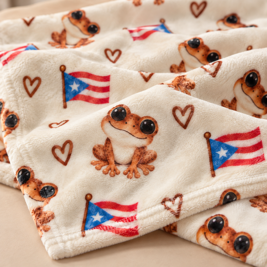 Coquí Love Throw Blanket – Puerto Rican Coquí & Flag | 50 × 60