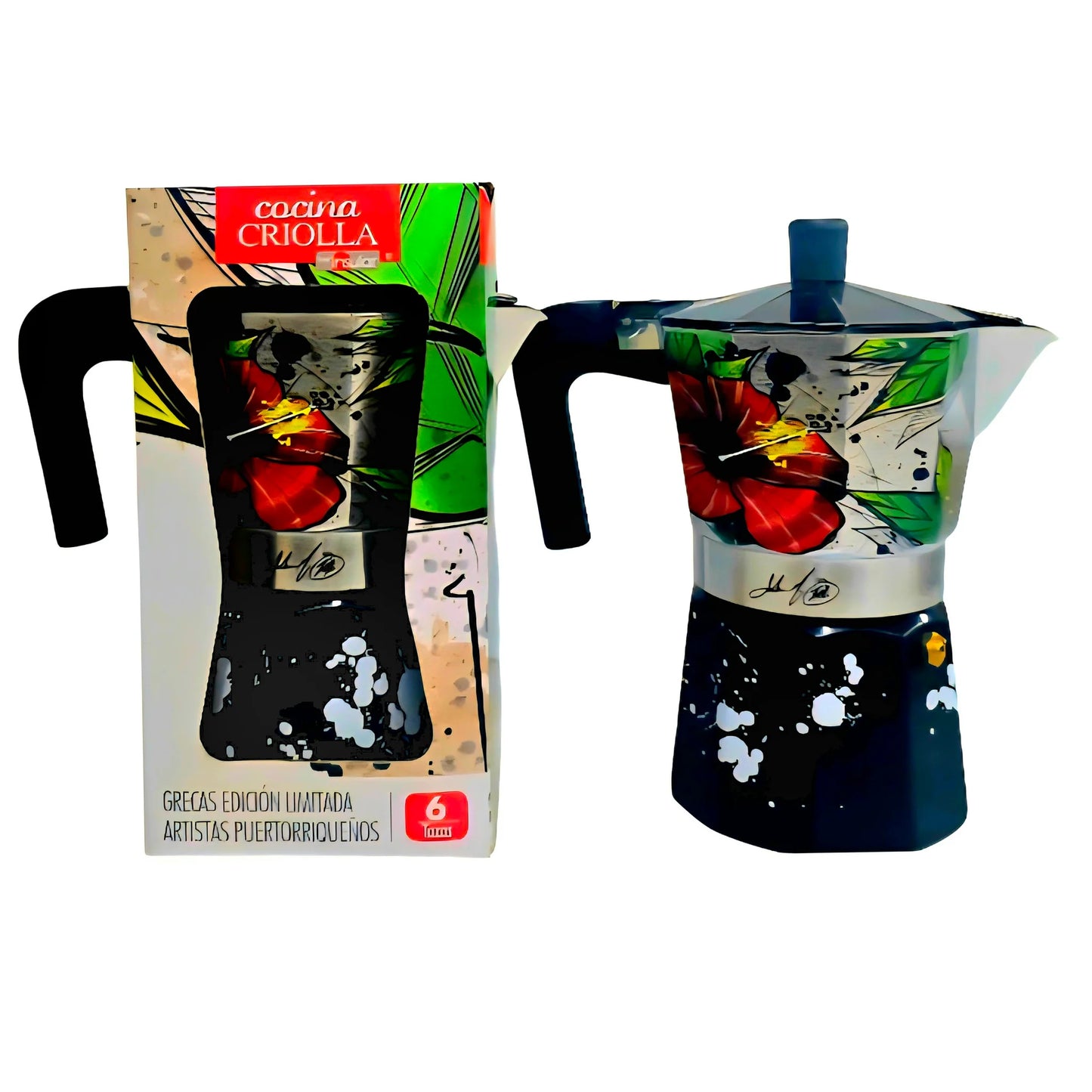 Cocina Criolla Moka Pots (Greca) Limited Edition -"Boricua" Design