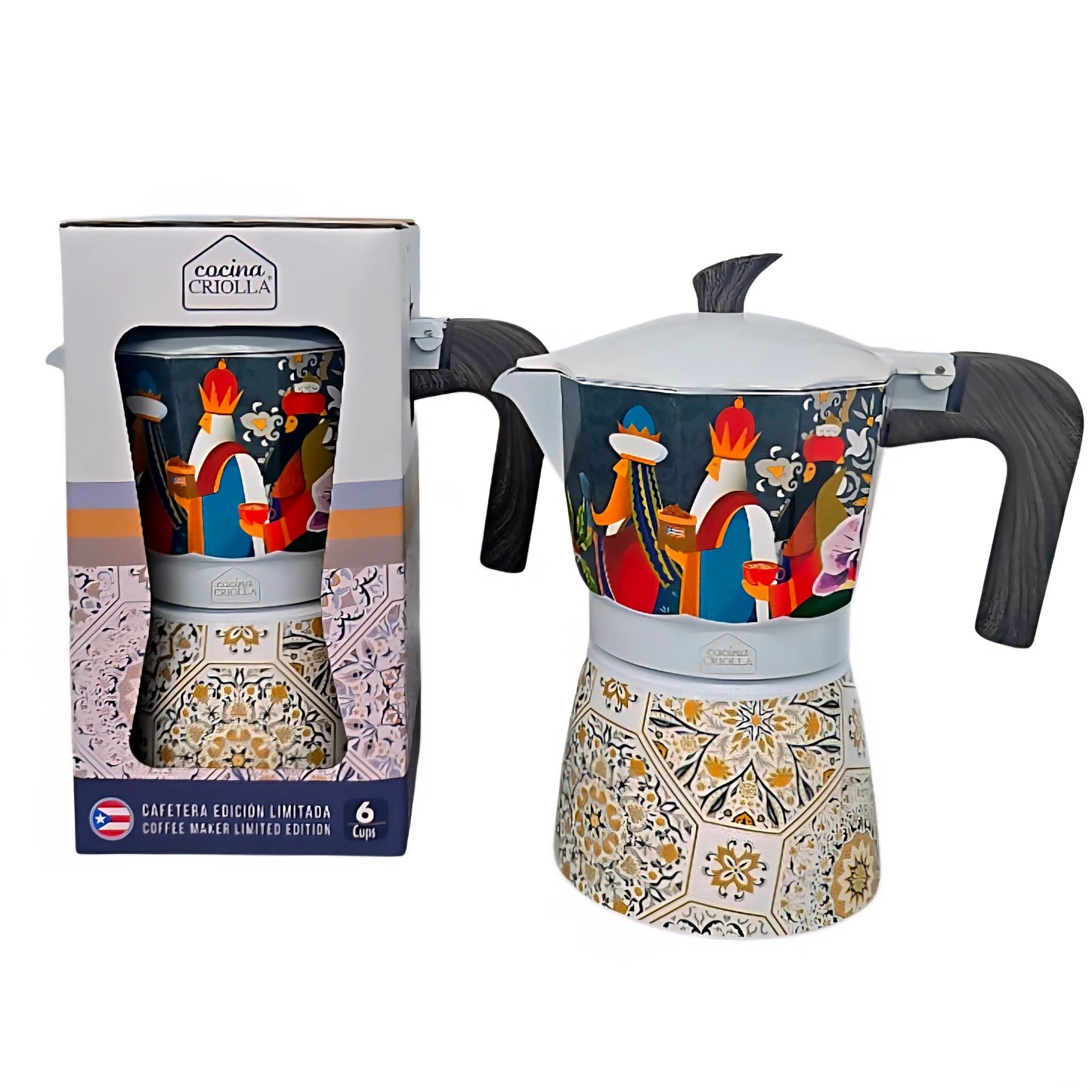 Cocina Criolla Limited Edition Moka Pots (Greca) - "Mosaico de Reyes" Design