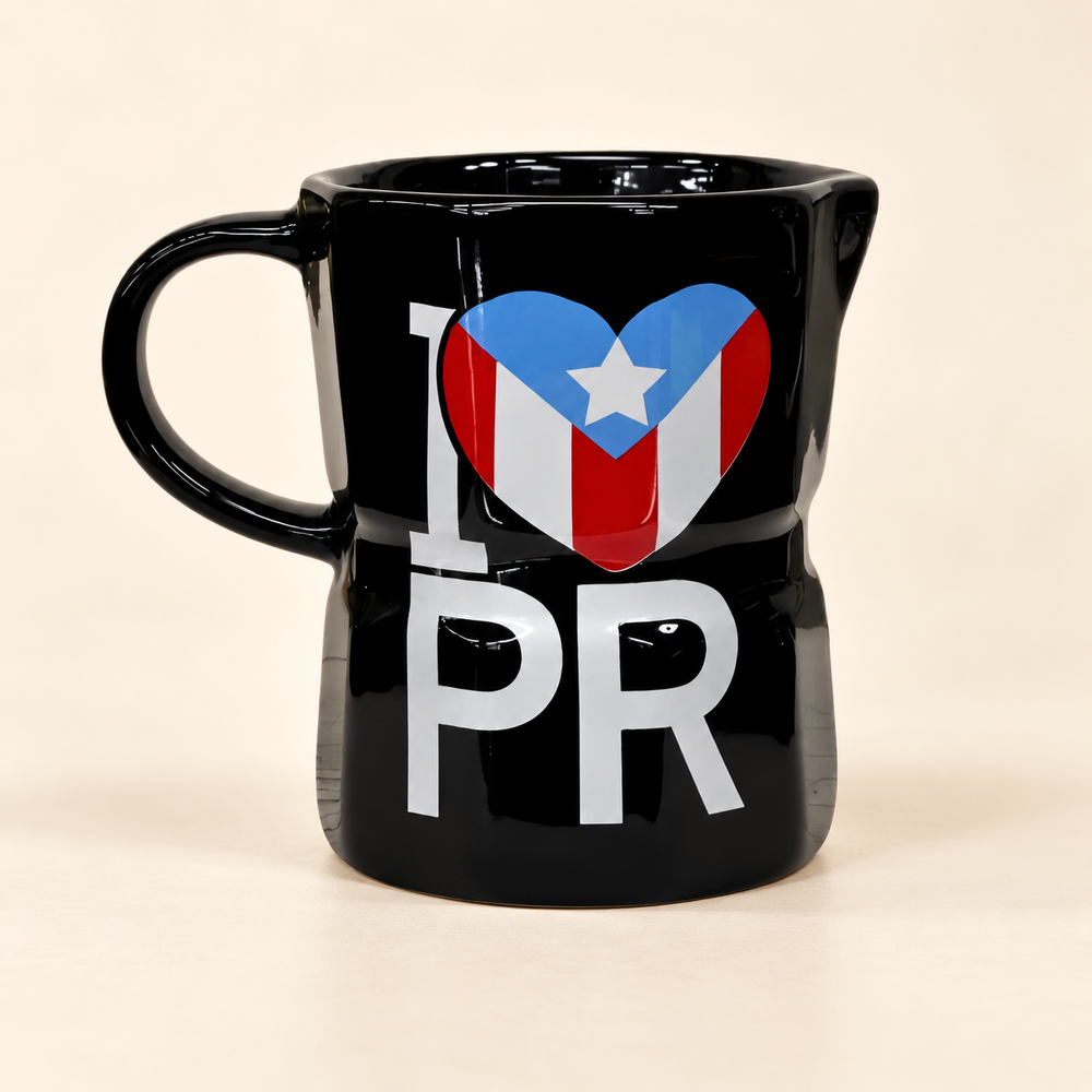 I Love PR — black ceramic Puerto Rico greca mug