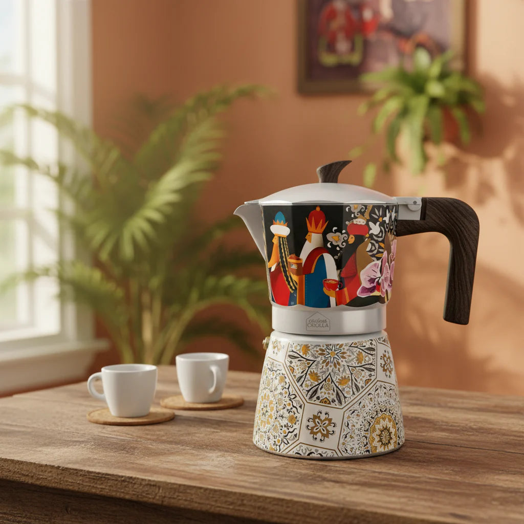 Cocina Criolla Limited Edition Moka Pots (Greca) - "Mosaico de Reyes" Design
